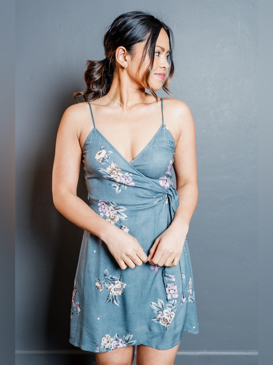 Saltwater Luxe - Floral Wrap Mini Dress With Adjustable Straps. Medium